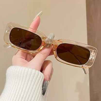 1Pc/2Pcs Fashion Rectangular Glasses Pc Lenses Retro and Trend Suitable for Beach, Outdoor Activities and Street Style Unisex