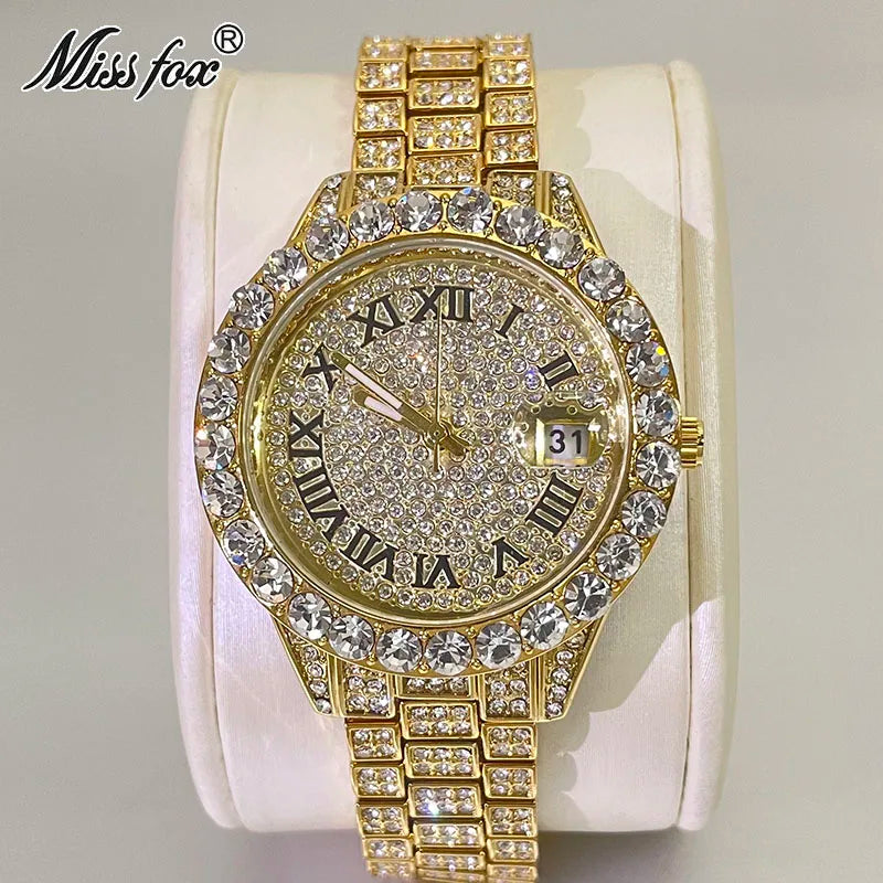Luxury Jewelry Watch For Women Hip Hop Brand MISSFOX Fashion Waterproof Iced Diamond Quartz WristWatch Ladies Gift Hot Sale