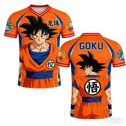 Camiseta informal transpirable para hombre con estampado 3D de Goku de Dragon Ball clásico, verano 2026, anime, unisex para familia y niños, estilo jersey deportivo de fútbol