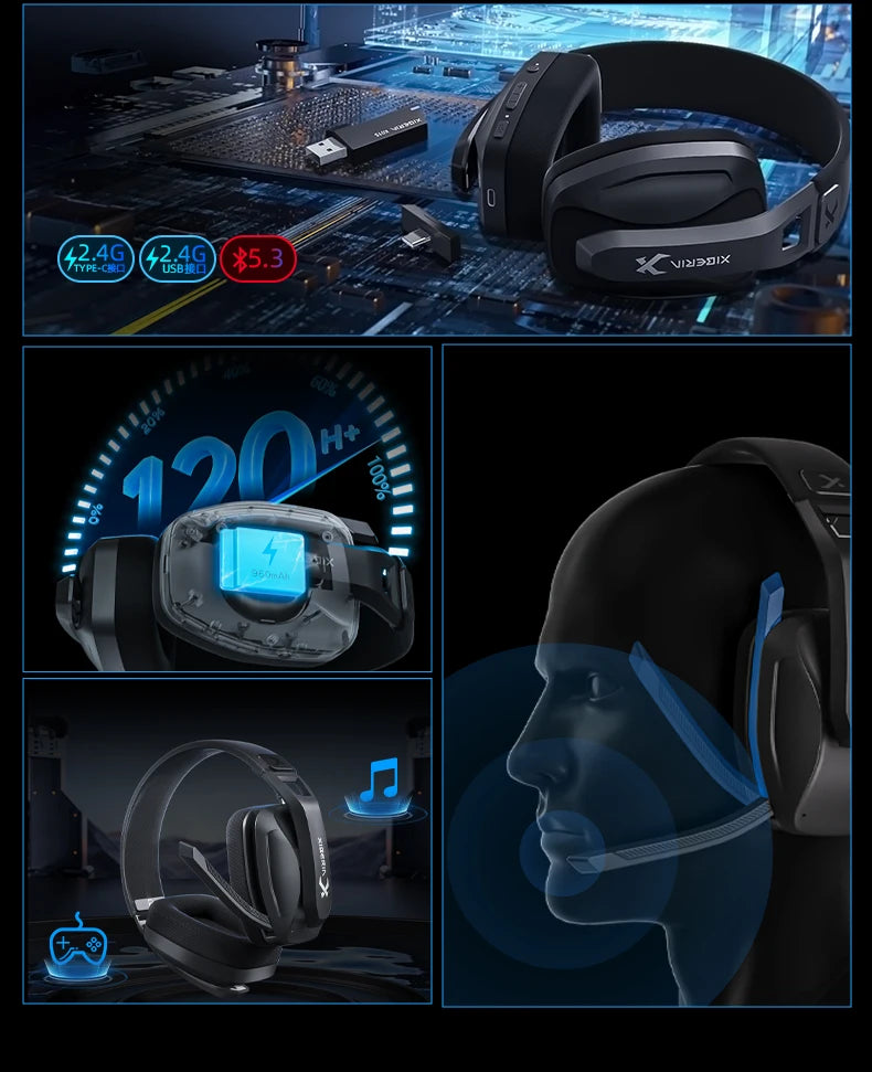 XIBERIA K01S 2.4GHz casques sans fil Gamer avec micro pour PS5 PS4 PC Mac téléphone Playstation Bluetooth casque de jeu USB/T-C