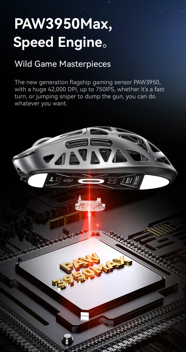Attack Shark R2 vezeték nélküli gamer egér PAW3950 8K, könnyű magnéziumötvözet gamer egér, Bluetooth tri-mode kapcsolattal játékhoz/irodai használatra