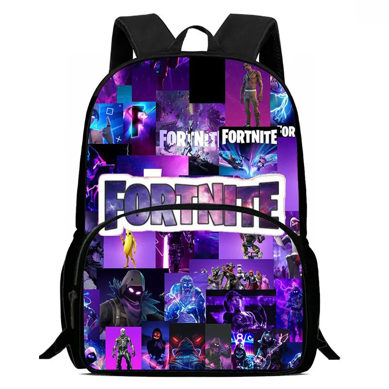 15-инчова Fortnite раница с анимационен дизайн, унисекс, за момчета и момичета, с преден джоб, лека ученическа раница с голям капацитет