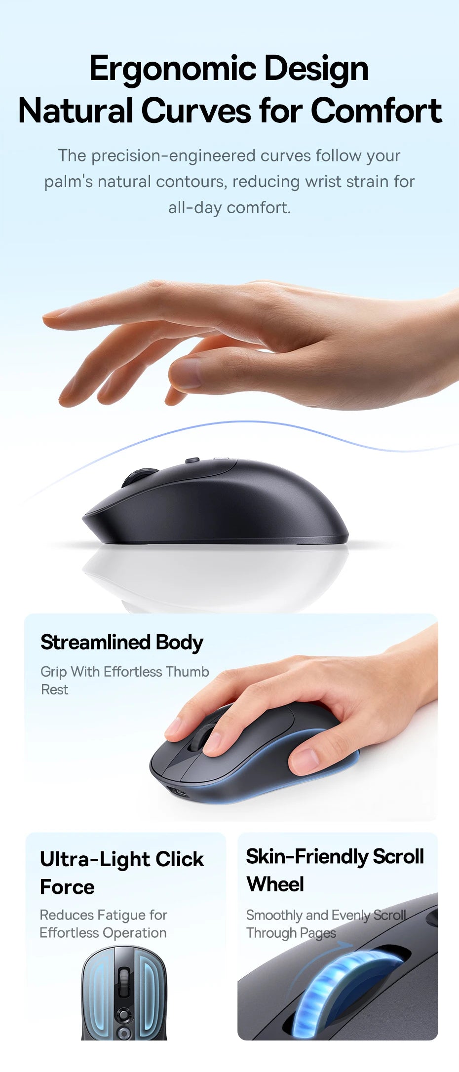 【NOVINKA】Baseus EM2 ergonomická bezdrátová myš Bluetooth 5.3 2.4G nabíjení Type-C ultralehká tichá myš s přizpůsobitelným tlačítkem