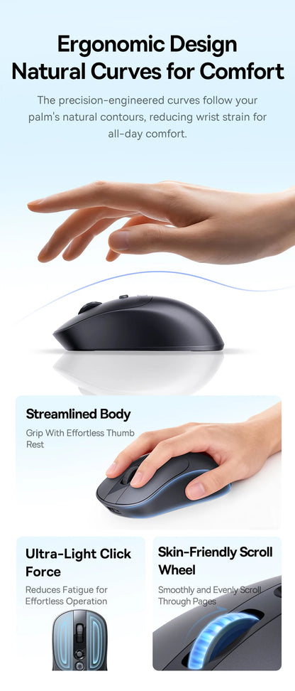 【NOVINKA】Baseus EM2 ergonomická bezdrátová myš Bluetooth 5.3 2.4G nabíjení Type-C ultralehká tichá myš s přizpůsobitelným tlačítkem
