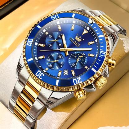 Montre OLEVS pour homme, marque de luxe, montre militaire à quartz dorée, étanche, date lumineuse, boîtier en acier inoxydable.