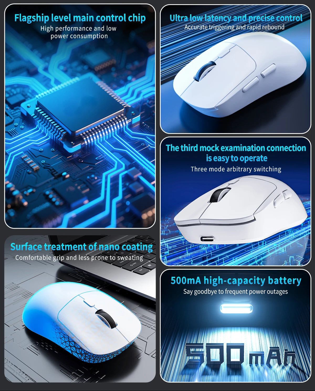 Геймърска Bluetooth мишка, презареждаема Gamer Paw3395, лека ергономична безжична мишка за Esport