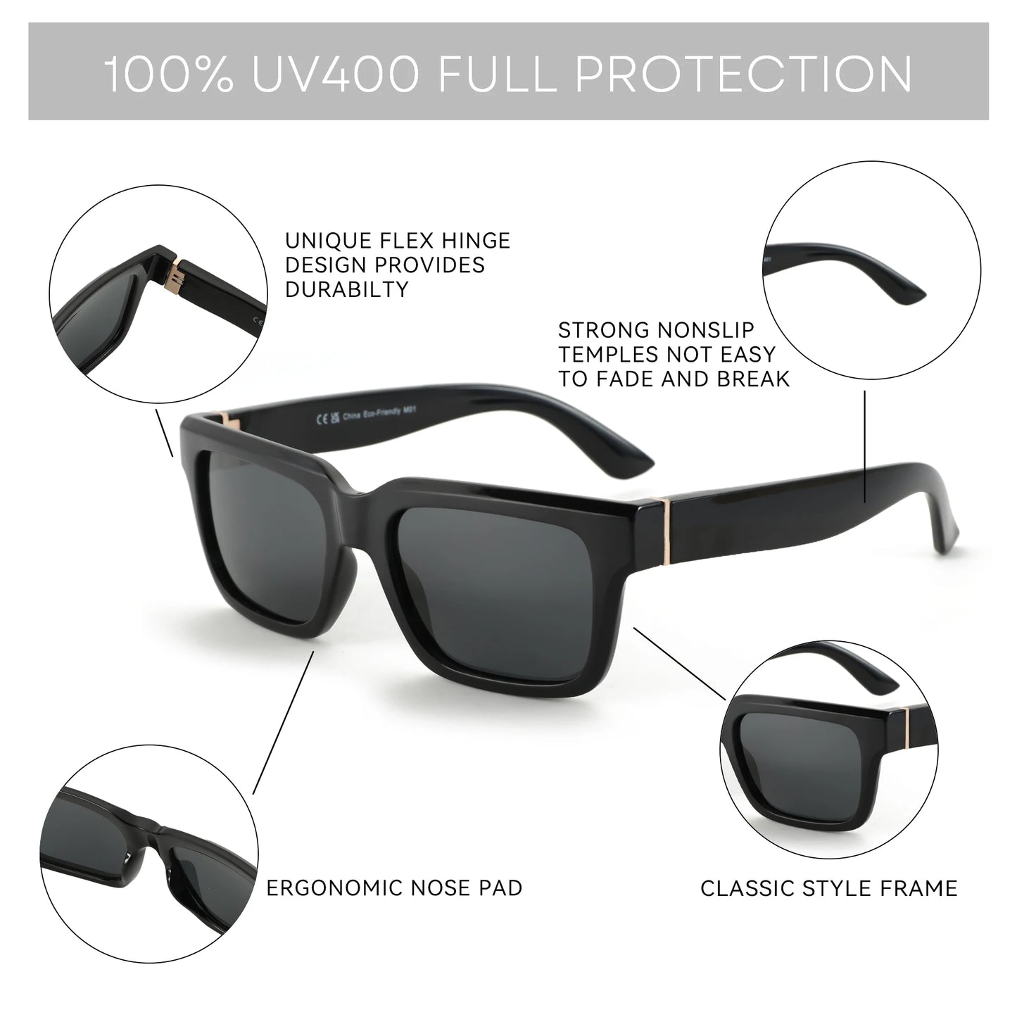 ZENOTTIC 2026 New Fashion Square Polarized Sunglasses Women Men UV400 Protection Shade Rectangle Sun Glasses