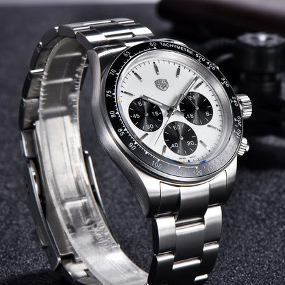 Relógios masculinos Rolls Timi Panda – Cronógrafo de quartzo, modelo de luxo, vidro de safira com tratamento antirreflexo, estanque, estilo desportivo