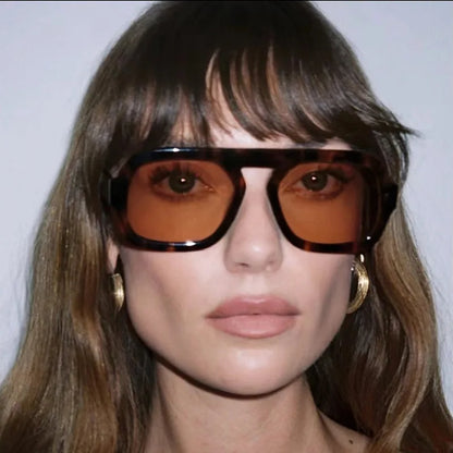 Retro Pilot Square Sunglasses Lady Fashion Simple Ins Black Tea Sun Glasses for Women Men Trending Outdoor Casual Shades UV400