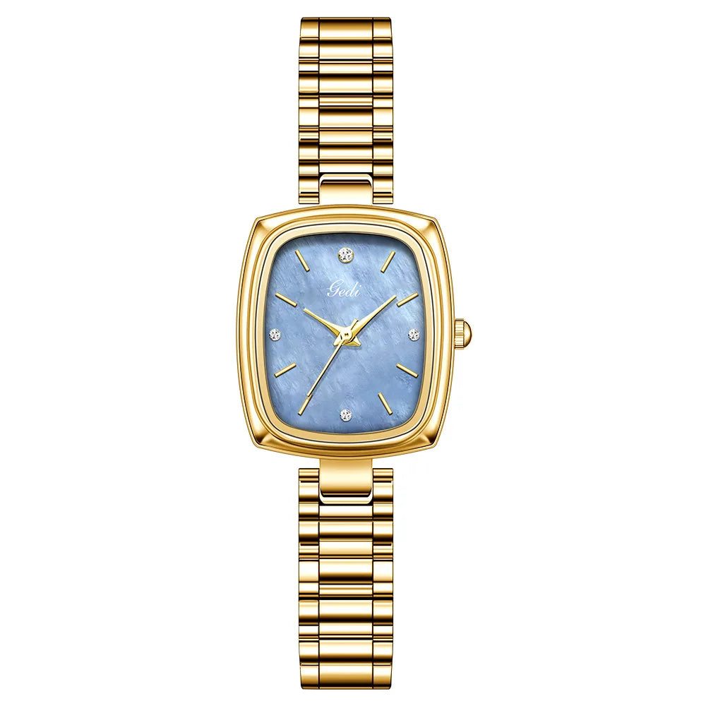 New Gold Watch Women Light Luxury Brand Waterproof Simple Retro Steel Strip Female Student Temperament Fashion Quartz Wristwatch