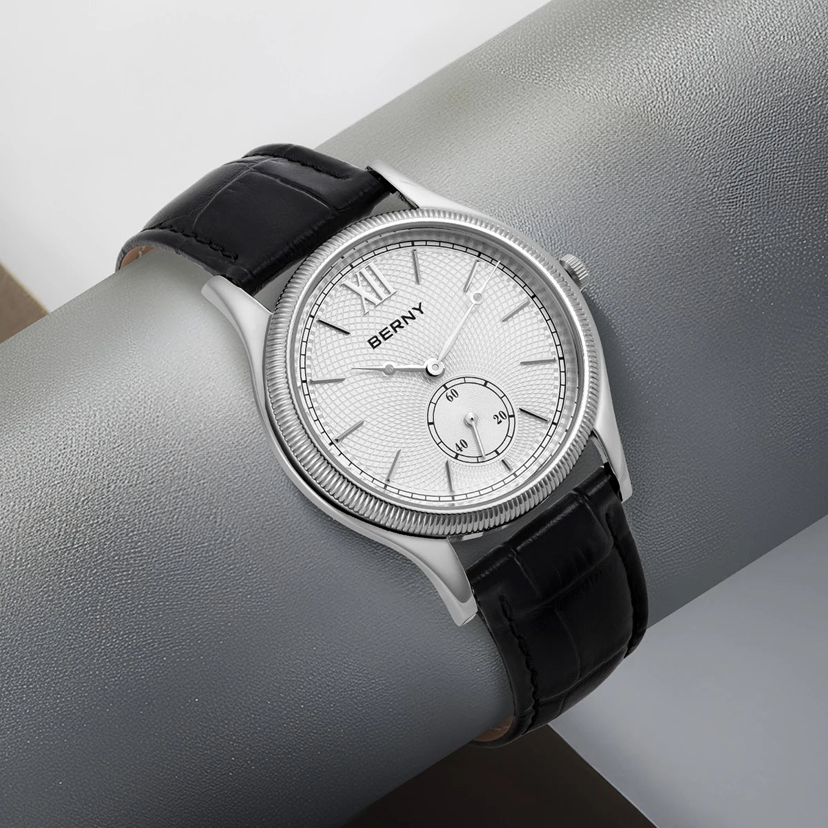 BERNY Men's Watches Slim Luxury Classic Stylish Dress Quartz Watch Fashion Elegance Leather Band Wristwatch