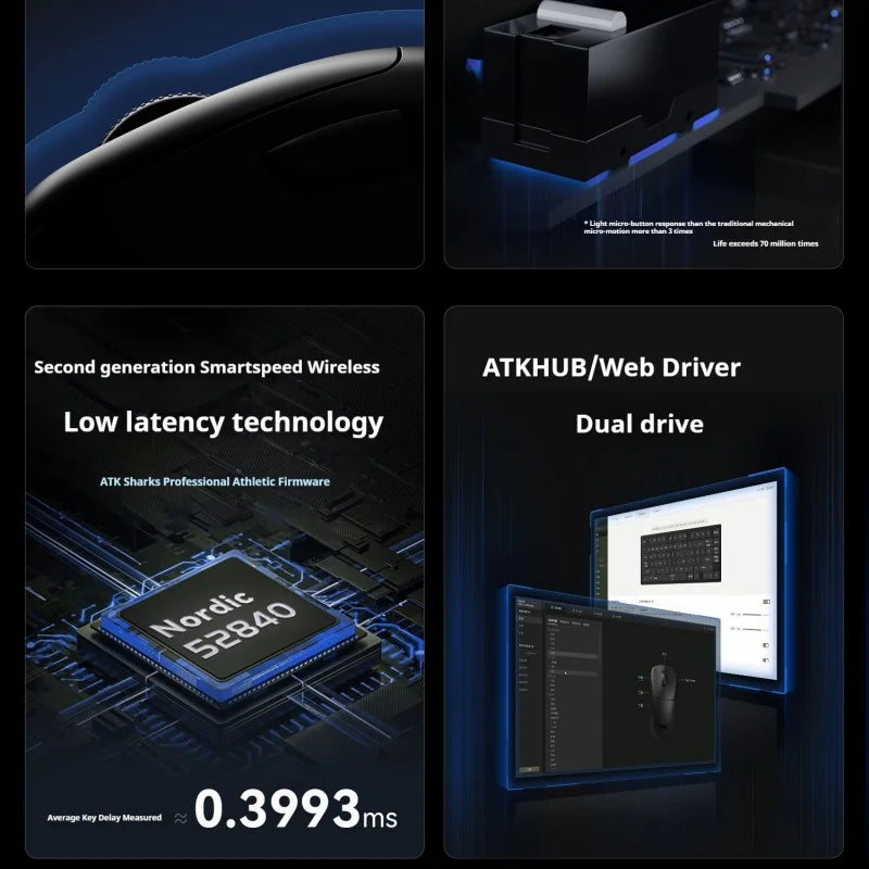 ATK Z1 Pro Max Ultra Wireless -pelihiiri, mukautetut tassut, PAW3950, Ultra Smart Speed Wireless, 8k Polling Rate, 0.39ms matala viive
