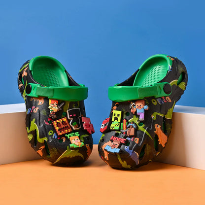 Minecrafts Clogs Non Slip Closed Toe Sandals Adjustable Strap Classic Dinosaur Printed For Beach Outdoor Walking Daily Leisure