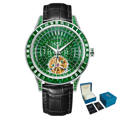 PINDU Design Mechanical Watch Men Fashion Luxury Diamond Watch For Men Waterproof Stainless Steel Leather Men Wristwatches