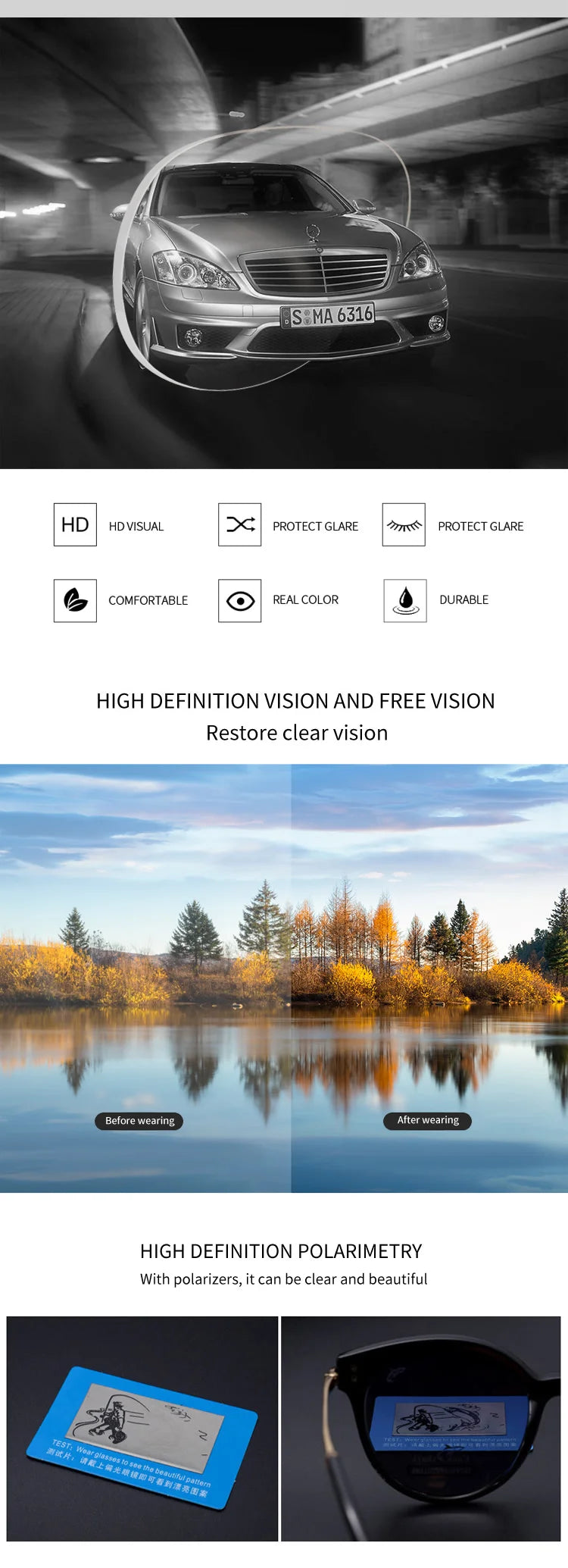 Cook polarizer color-changing sunglasses male driver fishing sunglasses day and night driving special glasses tide