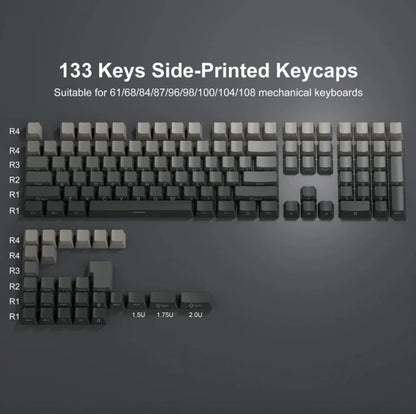 Novas Keycaps para Teclado Mecânico Gaming 60/64/84/98/108 com Switch MX, 135 Teclas OEM PBT, Gravação Lateral, Gradiente Vermelho e Preto