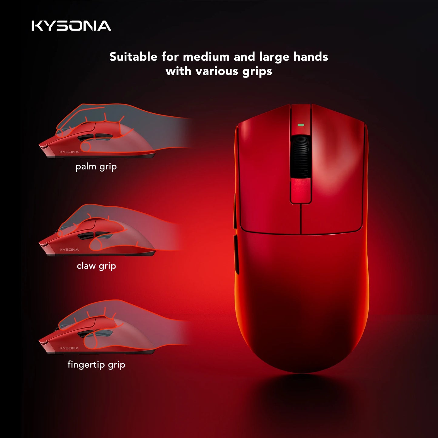 Геймърска мишка KYSONA Jupiter Series – жична/безжична мишка, 8Khz, сензор PAW3950, Bluetooth, 46g, презареждаема, уеб драйвер, за PC и лаптоп