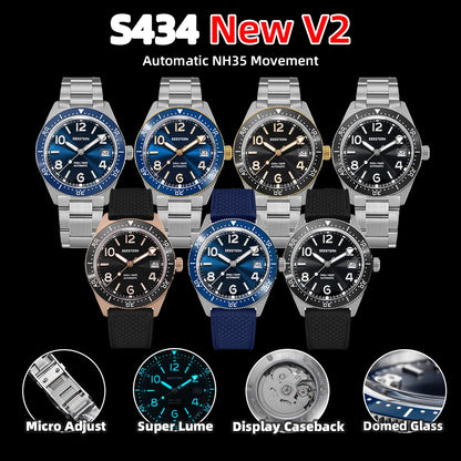 SEESTERN Diver Men's Watch Automatic Mechanical Wristwatches NH35 Movement Ceramic Bezel 20Bar Waterproof Sapphire Luminous S434-2