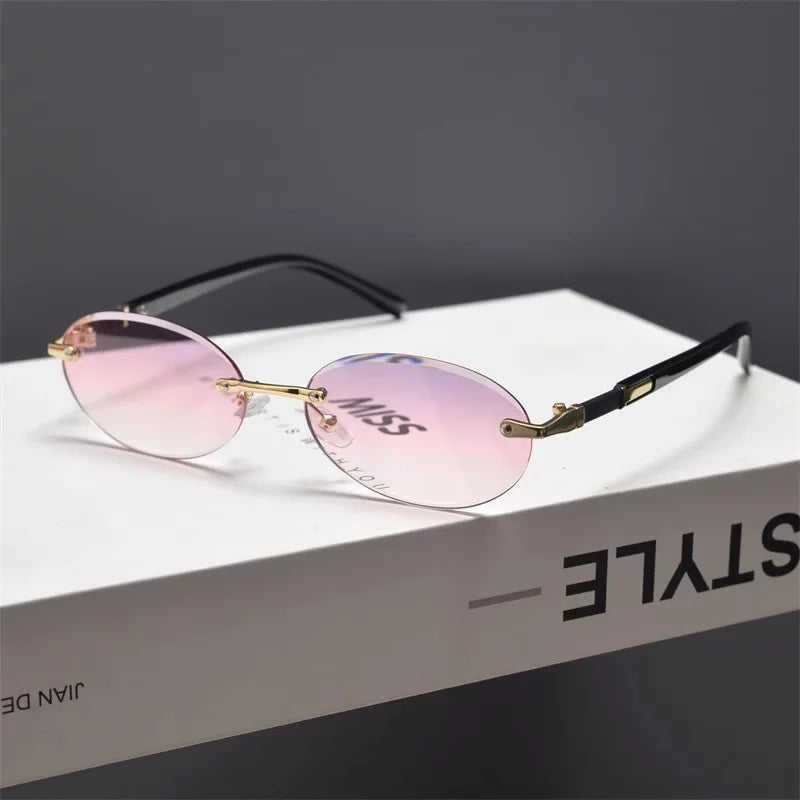New Rimless Sunglasses Oval Fashion Popular Women Men Shades Small Ellipse Sun Glasses for Female Male Party Traveling Glasses
