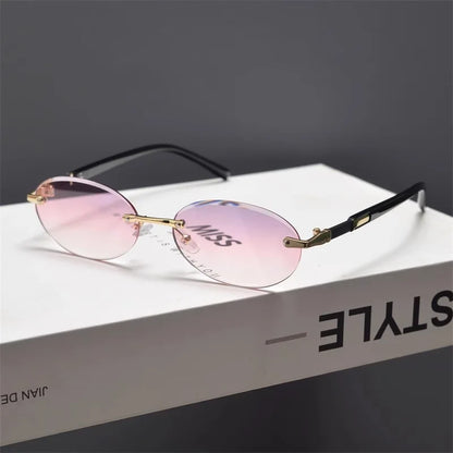 New Rimless Sunglasses Oval Fashion Popular Women Men Shades Small Ellipse Sun Glasses for Female Male Party Traveling Glasses