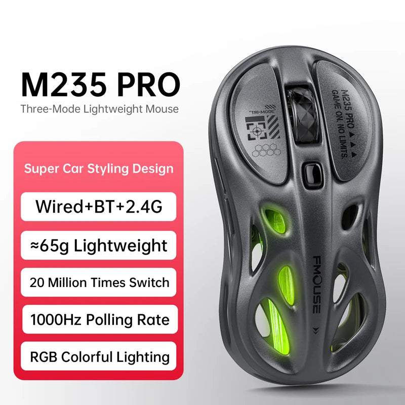 Bezprzewodowa mysz gamingowa 2.4G Tri-Mode RGB, lekka konstrukcja hollow z podświetleniem Chroma, przewodowa/Bluetooth, kontroler myszy e-sportowej