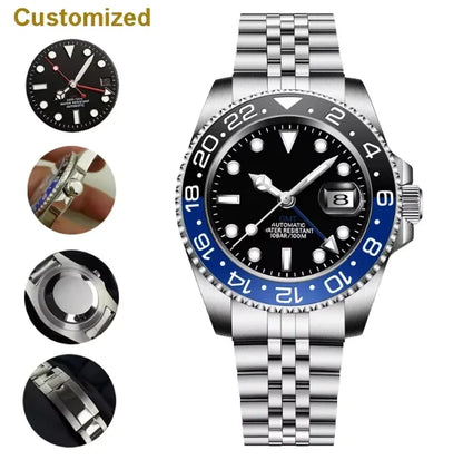 New 40MM GMT Watch for Men 3285 Movement Luxury Sapphire Glass Mechanical Watch 904L Stainless Steel Case Strap Customized ﻿