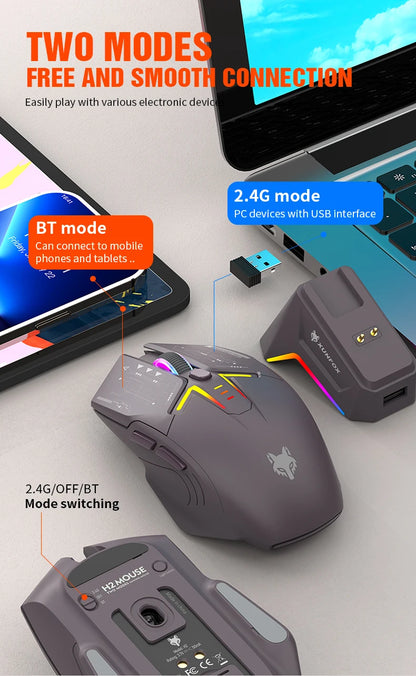 XUNSVFOX H2 trådløs Bluetooth-mus med dual-mode, RGB-lyseffekt, til laptop, gaming og kontor, med magnetisk opladning