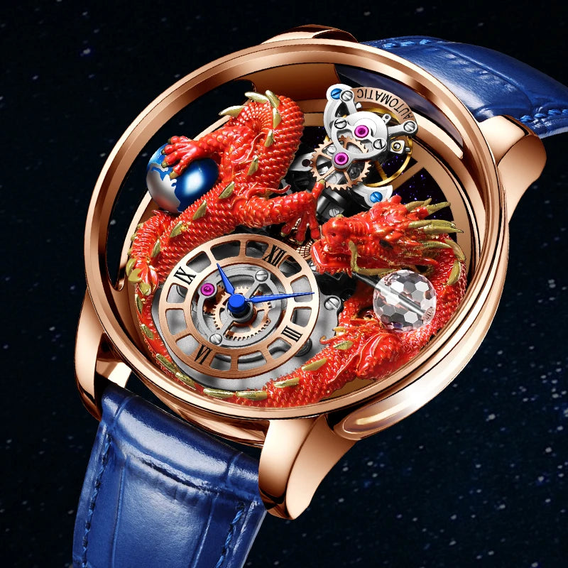 PINDU Fashion Roman Numeral Display Mineral Tempered Glass Material Quartz Movement 3ATM Waterproof Celestial Dragon Men's Watch