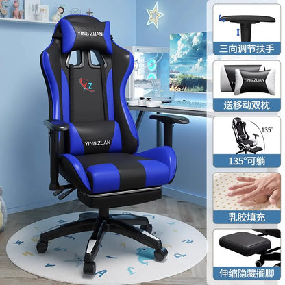 Scaun de gaming, scaun pentru computer, șezut confortabil rabatabil, pentru jocuri și live streaming, dormitor, studenți, acasă, ergonomie pentru stat prelungit pe scaun