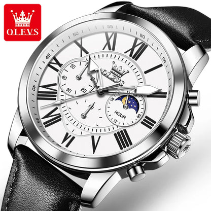 OLEVS 3632 Men Watch Elegant Luxury Sport Quartz Watch Scale Waterproof Luminous Automatic Date Moon Belt Watch Gifts Original