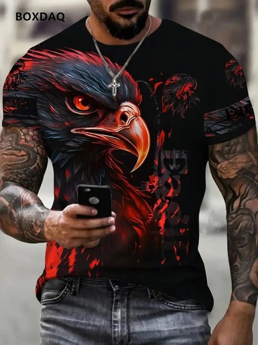 Tricou bărbătesc Fashion Eagle, lejer, cu guler O, top casual cu mânecă scurtă, imprimeu 3D cu animal, tricou streetwear, mărime mare 6XL, respirabil