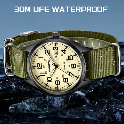 2026 SUNKTA Top Luxury Mens Watch Fashion Casual Quartz Wristwatches Luminous 30M Waterproof Nylon LIGE Watches Men Gifts Reloj