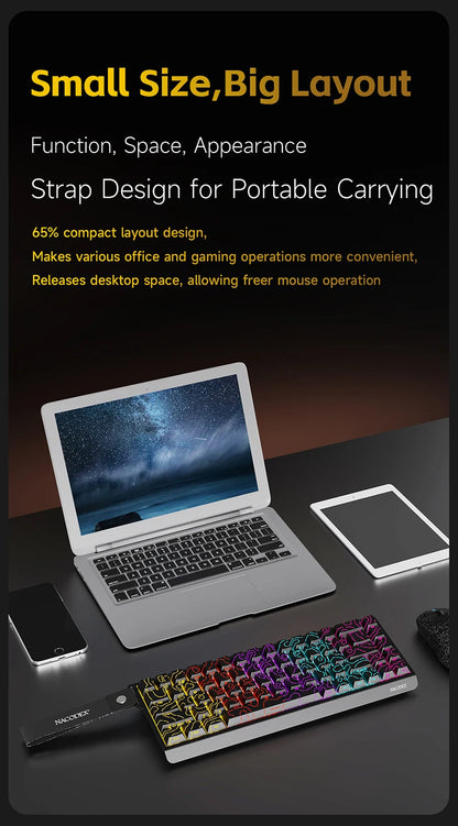 AJAZZ NK68 V2 Wired Mechanical Keyboard Plug and Play 65% Layout Design Sleeve Hot 68-Key Keyboard Colorful Backlight for PC