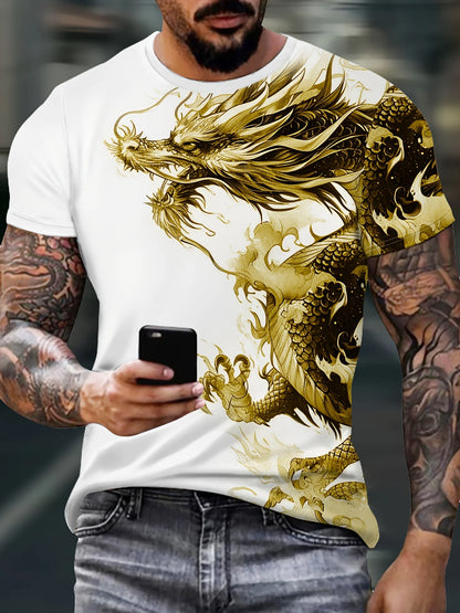 Heren-T-shirt met drakenprint, casual, ademende stof, T-shirt met opdruk, streetstyle, outdoormode, shirt met korte mouwen, heren-T-shirts