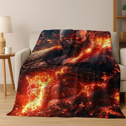 Classics God of War Kratos 3A Game Gamer Flannel Blanket,Warm and Cozy Soft Throw Blanket for Home Bedroom Bed Sofa Kid Gift