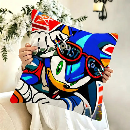Character S-Sonic the H-Hedgehog Cushion Cover Pillow Case Anti-dustmite Pillowcase Silky Short Plush Sofa Cushion Cover hot