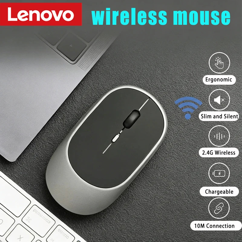 Bezdrôtová myš Lenovo USB, nabíjateľná, ergonomická, s nastaviteľným DPI, tichá kancelárska optická myš 2.4G Bluetooth na hry a kanceláriu