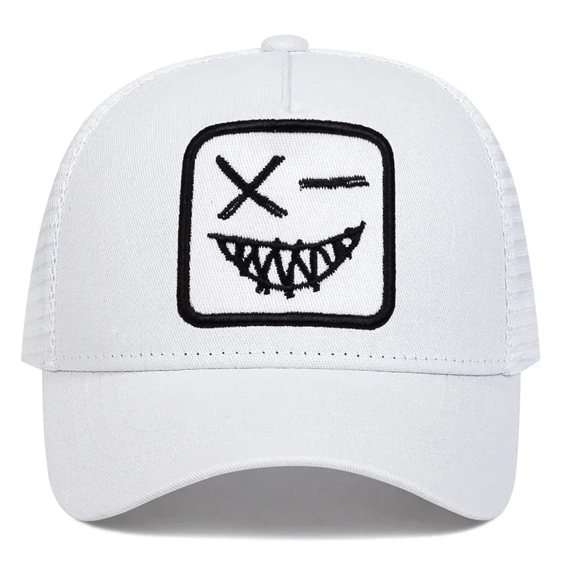 Unisex X Smiling Face Teeth Embroidery Baseball Net Caps Spring Summer Outdoor Sunscreen Hat Adjustable Casual Trucker Hats