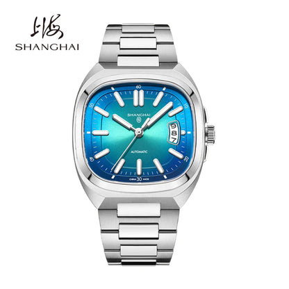 Shanghai Watch Automatic Mechanical Square Dial Men's Watch Luminous Water-Resistant to 50m Date Display Casual Wristwatch SH018