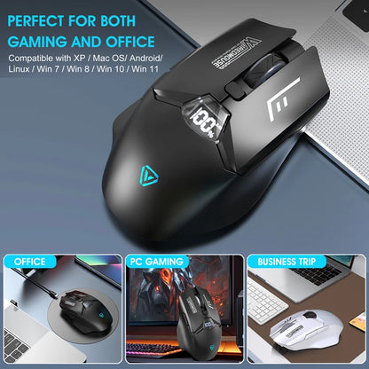 Dvourežimová bezdrátová Bluetooth myš se smart displejem, tichým nabíjením, pro kancelář, gaming, tablet, přenosná univerzální myš