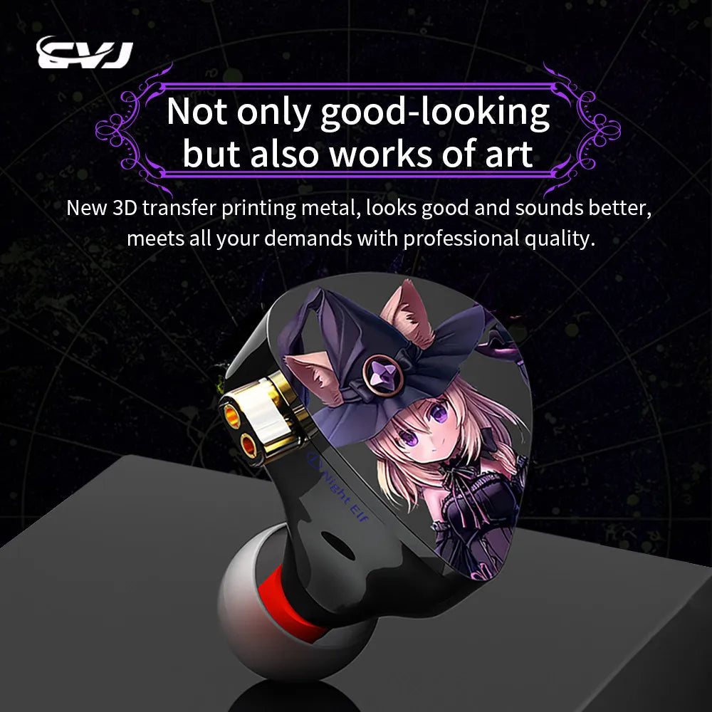 CVJ Night Elf In-Ear Wired Earphones – Dual-Channel 3.5mm HiFi Metal Earbuds with Silver-Plated Cable, High Sensitivity Bass Sound Earhook Headphones