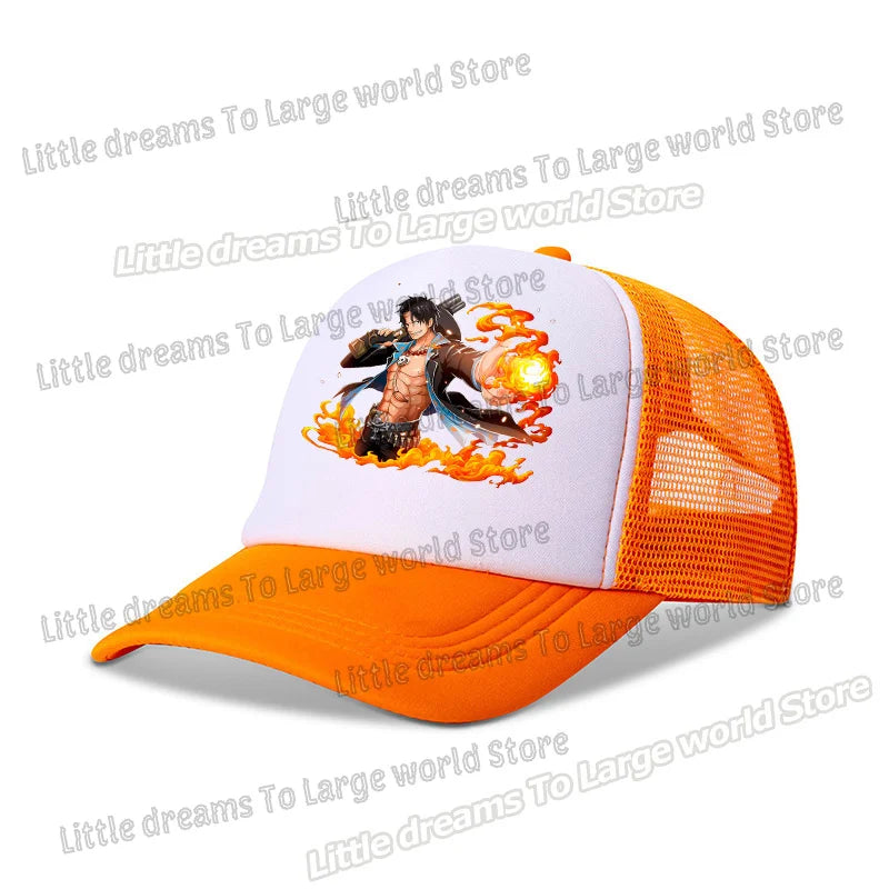 One Piece Baseball Cap Kids Anime Printed Adjustable Mesh Hat Visors Peaked Caps Sunshade Hats Outdoor Headwear Accessories Gift