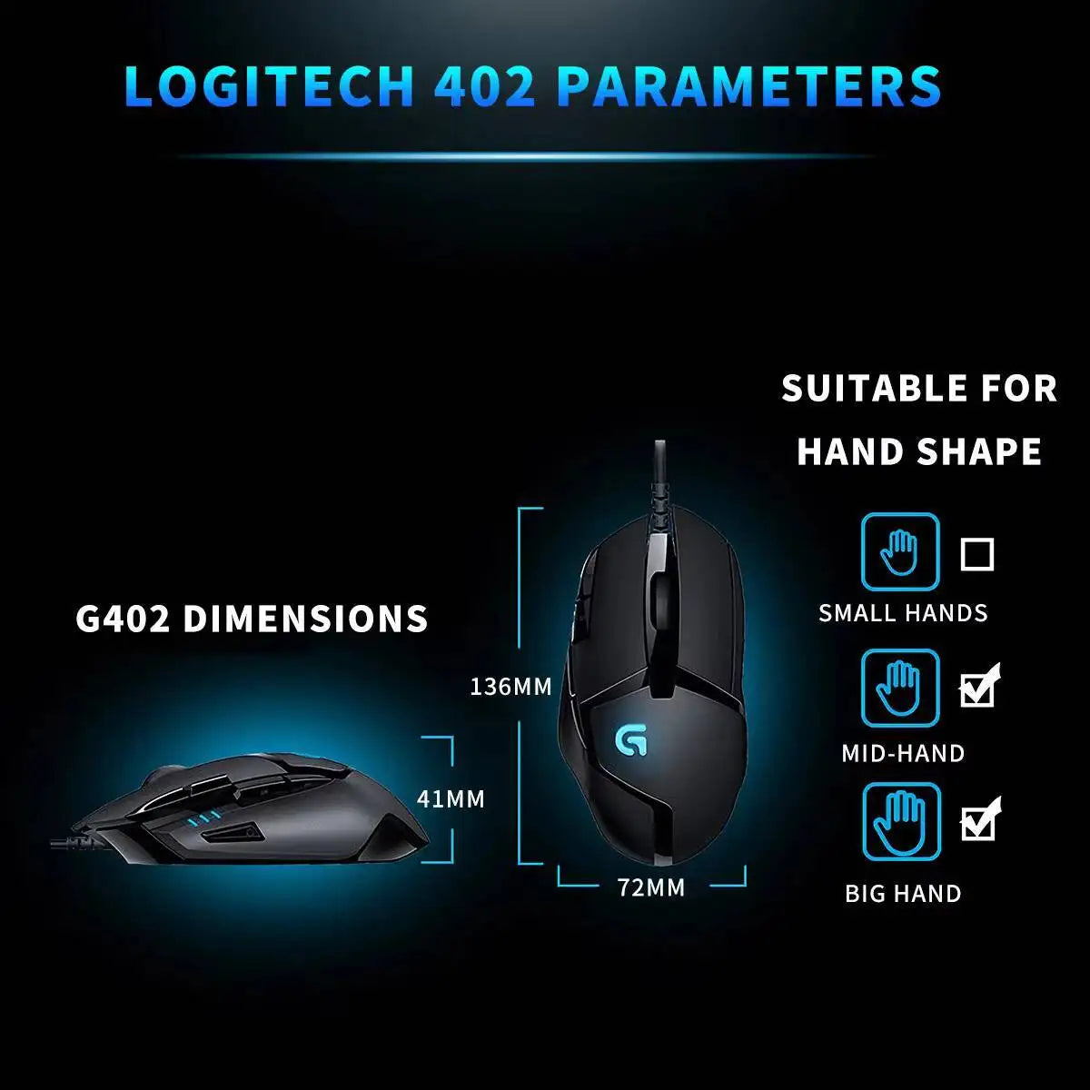 „Logitech G402“ žaidimų pelė su „Fusion Engine“ technologija, 4 DPI nustatymais, 32 bitų procesoriumi ir neslystančia danga profesionaliam konkurenciniam žaidimui