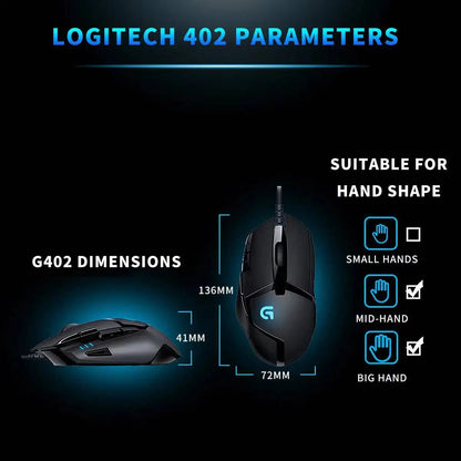 „Logitech G402“ žaidimų pelė su „Fusion Engine“ technologija, 4 DPI nustatymais, 32 bitų procesoriumi ir neslystančia danga profesionaliam konkurenciniam žaidimui