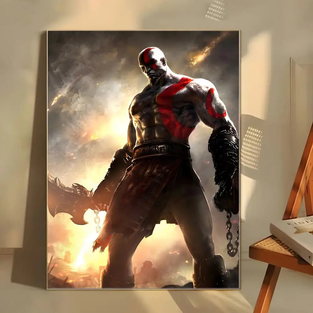 Dark Fantasy G-God of War Poster  Self-adhesive Art Waterproof Paper Sticker Coffee House Bar Room Wall Decor