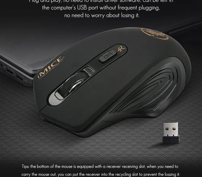 Stille 2.4G USB draadloze muis op batterijen met optische tracking, computermuis met ontvanger, geruisloze muis voor kantoor, laptop, iPad en Mac