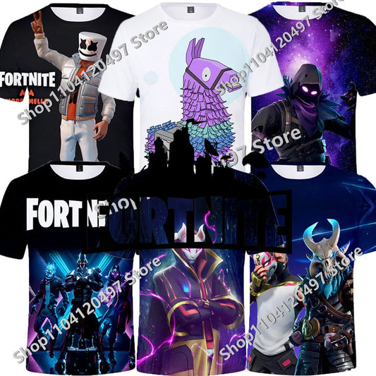T-shirt de verão de anime japonês Fortnite para homem e mulher, Battle Royale, manga curta, casual, confortável, largo, estilo Harajuku streetwear