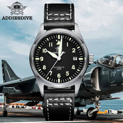 ADDIESDIVE Men's Automatic Mechanical Diving Watch 200m Waterproof C3 Ultra Bright Men's Watch Men's Leather Retro Watch AD2519