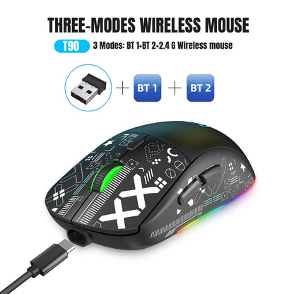 3 tilstande Bluetooth-gamingmus, genopladelig 2.4G USB trådløs mus med RGB-baggrundsbelysning til iPad, tablet, laptop og computer