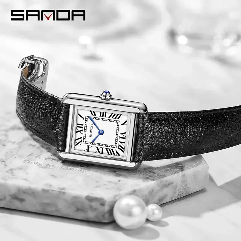 SANDA 9031/1108 Sport Casual Women Men Quartz Watches Reloj Luxury Couple Watch Resistant Leather Strap Square Dial Waterproof